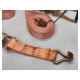 (2) Orange Heavy Duty Cargo Tie Down Ratchet Straps
