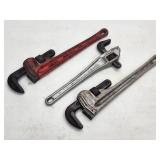(3) Assorted Size Plumbers Pipe Wrenches