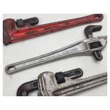 (3) Assorted Size Plumbers Pipe Wrenches