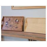 Lot of (2) Wood Serving Trays - (1) Handpainted Scandinavian Art style 20"x13", (1) 12"x17"