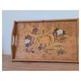 Lot of (2) Wood Serving Trays - (1) Handpainted Scandinavian Art style 20"x13", (1) 12"x17"