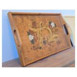 Lot of (2) Wood Serving Trays - (1) Handpainted Scandinavian Art style 20"x13", (1) 12"x17"