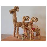 Lot of (5) Scandinavian Straw Figures - Yule Goats (x4) and Lady with Basket (x1)