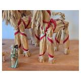 Lot of (5) Scandinavian Straw Figures - Yule Goats (x4) and Lady with Basket (x1)