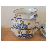 Vintage (4) Chi Jang Stoneware Handled Soup Bowl Handpainted Floral Design, (4) Chi Jang Stoneware Plates