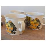 Lot of (9) Vintage Figgjo Flint (Norway) Dinnerware with Market Pattern - Plates (x4), Soup Cups (x3), Shakers (x2)