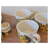 Lot of (9) Vintage Figgjo Flint (Norway) Dinnerware with Market Pattern - Plates (x4), Soup Cups (x3), Shakers (x2)