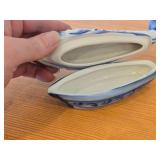Vintage Gzhel Russian Porcelain Sturgeon Fish shaped Lidded Caviar Serving Bowl - Handpainted Blue Cobalt