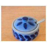 Vintage Salt Glazed Cobalt Lidded Condiment Jar with Spoon