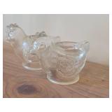 Lot of (2) Vintage WMF Pressed Glass Chicken theme Egg Holders