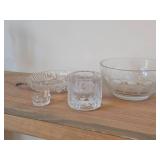 Glass Bowl, Crystal Salt Dip, Crystal Candleholder, Glass Divided Dish