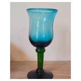 Hand-blown Mexican Art Glass Stem Goblet