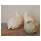 Vintage (2) White Porcelain Partridge Figurines, (1) Ceramic Fat Bird Figurine