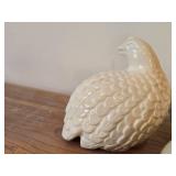 Vintage (2) White Porcelain Partridge Figurines, (1) Ceramic Fat Bird Figurine