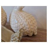 Vintage (2) White Porcelain Partridge Figurines, (1) Ceramic Fat Bird Figurine