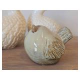 Vintage (2) White Porcelain Partridge Figurines, (1) Ceramic Fat Bird Figurine