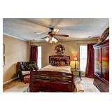 Queen Bed, Armoire, Linens, Accessories