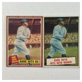 2 1961 & 1962 Babe Ruth Hits 60th Homer #401 & #139