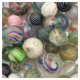 64 Antique Marbles Incl. Candy Stripe, Lutz, Etc.