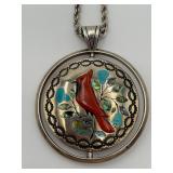 Zuni Sterling Silver Inlay Spinner with Turquoise, Coral & Mother of Pearl