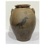 Rare Incised Blue Decorated Bird Crock