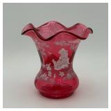 Fenton Cranberry Glass Mary Gregory Vase