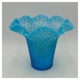 Blue Opalescent Hobnail Vase