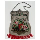 Floral Beaded Bag with Panther Detailed Frame