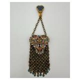 Champleve Gold Tone Purse with Fleur De Lis and Belt Clip