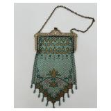 Mandalian Teal and Gold Enamel Mesh Purse with Beads