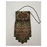 Rare Whiting and Davis Enamel Mesh Purse with Jeweled Compact Frame