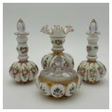 Hand Painted Fenton Charleton Roses Dresser Set