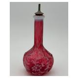 Cranberry Opalescent "Daisy & Fern" Barber Bottle