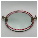 Art Glass Framed Plateau Mirror with Brass Handles