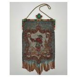 Rare Large 15" Beaded Victorian Purse with Jester on Jeweled Frame