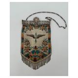 Enamel Mesh Bag with Rare Design Stylized Bird and Unusual Frame