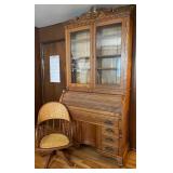 Fabulous Oak Roll Front Secretary/ Bookcase