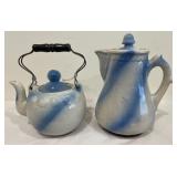Rare Stoneware Blue Swirl Coffee & Teapot