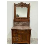 Walnut Marble Top Washstand with Mirror
