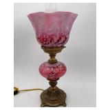 Fenton Cranberry Opalescent Daisy & Fern Lamp