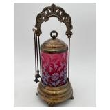 Fenton Cranberry Opalescent Daisy & Fern Pickle Caster