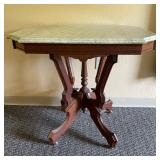 Walnut Marble Top Table with Shaped Corners