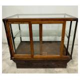 Oak Glass Display Case on Pedestal Base