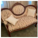 Walnut Victorian Medallion Back Love Seat 
