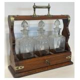 Oak 3 Bottle Tantalus Bar Set with Brass Trim, 1860-80