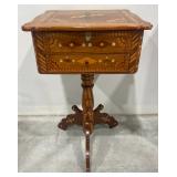 Beautiful Hand Inlaid Lift Top Sewing Stand with Drawer