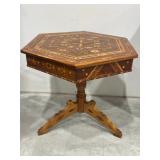 Beautiful Hand Inlaid Pedestal Parlor Table, 6 Sided