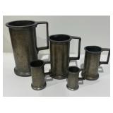 Set of 5 Early Pewter Measurers