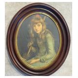 Large Oval Deep Walnut Frame with Young Girl Portrait Print