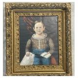 Large Gold Leaf Frame with Early Print of Child and Dog